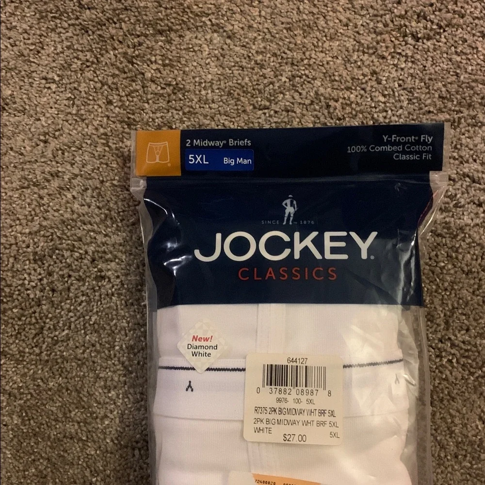 Jockey Classics Men's Diamond White 2-PK Midway Briefs Size 5XL NEW Classic Fit